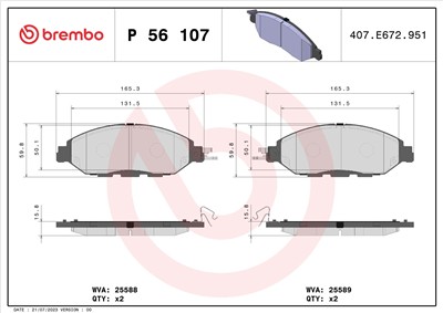 BREMBO P 56 107 Číslo výrobce: 25588. EAN: 8020584118597.