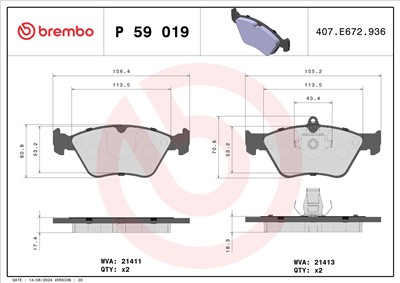BREMBO P 59 019 Číslo výrobce: 21411. EAN: 8020584055502.