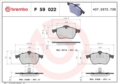 BREMBO P 59 022 Číslo výrobce: 21829. EAN: 8020584055533.