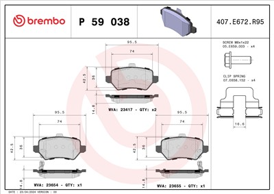 BREMBO P 59 038 Číslo výrobce: 23654. EAN: 8020584055694.