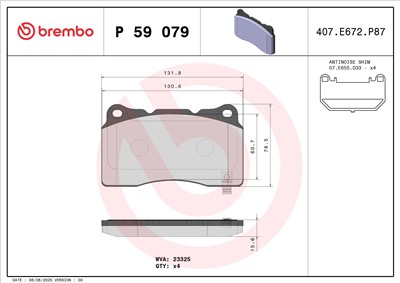 BREMBO P 59 079 Číslo výrobce: 23325. EAN: 8020584103517.