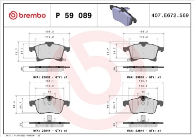 BREMBO P 59 089 Číslo výrobce: 23832. EAN: 8020584084328.