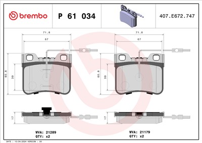 BREMBO P 61 034 Číslo výrobce: 21179. EAN: 8020584056103.