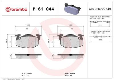 BREMBO P 61 044 Číslo výrobce: 20905. EAN: 8020584056202.