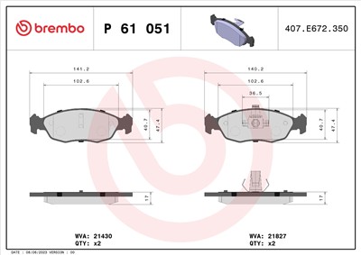 BREMBO P 61 051 Číslo výrobce: 21430. EAN: 8020584056271.