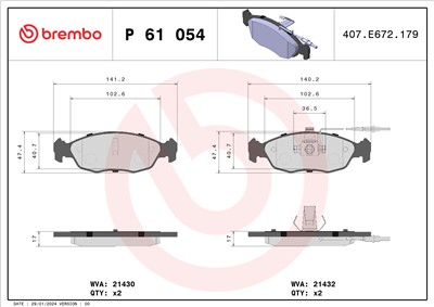 BREMBO P 61 054 Číslo výrobce: 21430. EAN: 8020584056301.