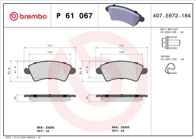 BREMBO P 61 067 Číslo výrobce: 23332. EAN: 8020584056431.