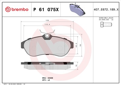 BREMBO P 61 075X Číslo výrobce: 23409. EAN: 8020584069110.