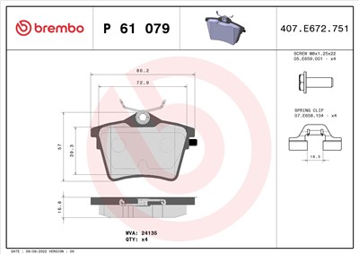 BREMBO P 61 079 Číslo výrobce: 24135. EAN: 8020584056554.