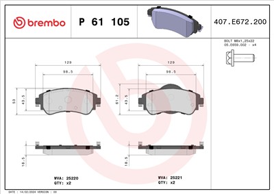 BREMBO P 61 105 Číslo výrobce: 25220. EAN: 8020584103531.