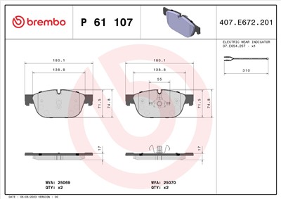 BREMBO P 61 107 Číslo výrobce: 25069. EAN: 8020584103555.