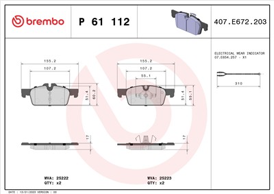 BREMBO P 61 112 Číslo výrobce: 25222. EAN: 8020584108901.