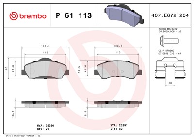 BREMBO P 61 113 Číslo výrobce: 25250. EAN: 8020584109755.