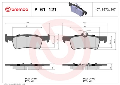 BREMBO P 61 121 Číslo výrobce: 25841. EAN: 8020584111642.
