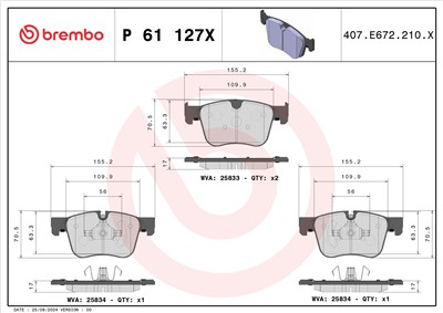 BREMBO P 61 127X Číslo výrobce: 25833. EAN: 8020584121771.