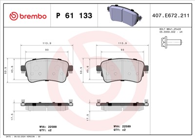 BREMBO P 61 133 Číslo výrobce: 22588. EAN: 8020584087473.