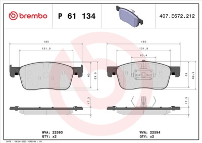 BREMBO P 61 134 Číslo výrobce: 22594. EAN: 8020584087480.