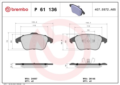 BREMBO P 61 136 Číslo výrobce: 24557. EAN: 8020584118030.