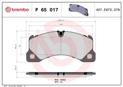 BREMBO P 65 017 Číslo výrobce: 24553. EAN: 8020584061886.