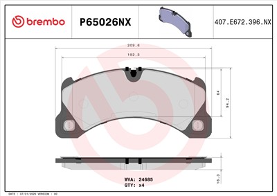 BREMBO P65026NX Číslo výrobce: 24685. EAN: 8020584131589.