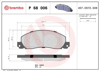 BREMBO P 68 006 Číslo výrobce: 20926. EAN: 8020584056691.