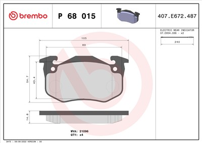 BREMBO P 68 015 Číslo výrobce: 21096. EAN: 8020584056783.