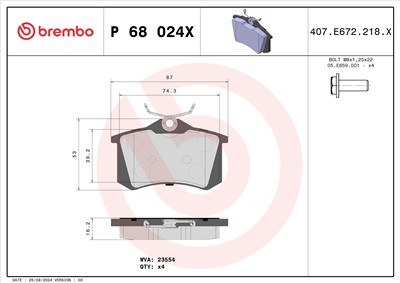 BREMBO P 68 024X Číslo výrobce: 20961. EAN: 8020584121795.