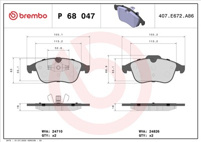 BREMBO P 68 047 Číslo výrobce: 24710. EAN: 8020584061985.