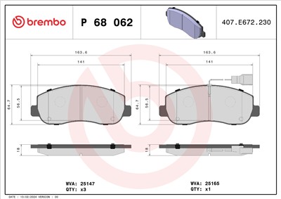BREMBO P 68 062 Číslo výrobce: 25147. EAN: 8020584110072.