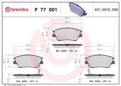 BREMBO P 77 001 Číslo výrobce: 22591. EAN: 8020584084779.