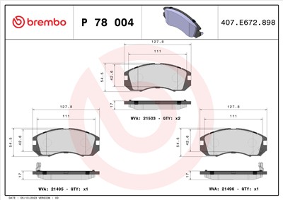 BREMBO P 78 004 Číslo výrobce: 21495. EAN: 8020584057117.