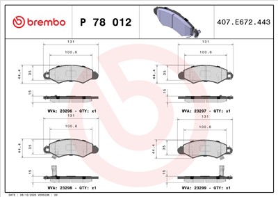 BREMBO P 78 012 Číslo výrobce: 23296. EAN: 8020584057193.