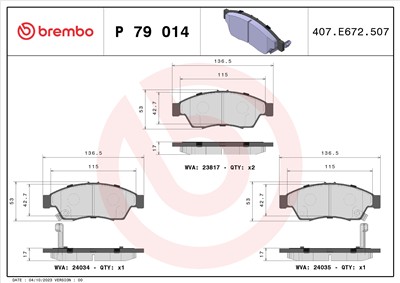BREMBO P 79 014 Číslo výrobce: 23817. EAN: 8020584057346.