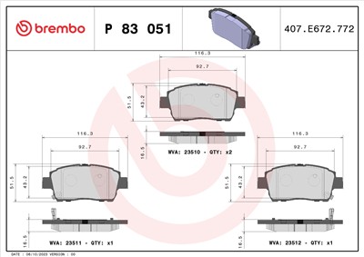 BREMBO P 83 051 Číslo výrobce: 23510. EAN: 8020584057865.