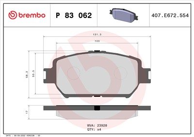 BREMBO P 83 062 Číslo výrobce: 23928. EAN: 8020584057971.