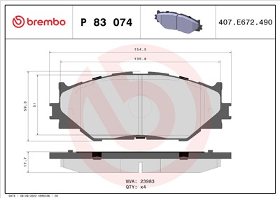 BREMBO P 83 074 Číslo výrobce: 23983. EAN: 8020584062128.