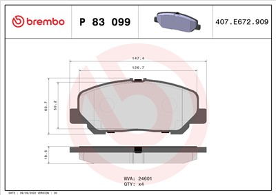 BREMBO P 83 099 Číslo výrobce: 24601. EAN: 8020584062371.