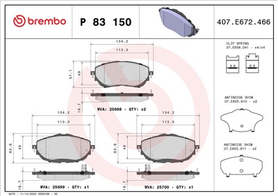 BREMBO P 83 150 Číslo výrobce: 25698. EAN: 8020584109793.