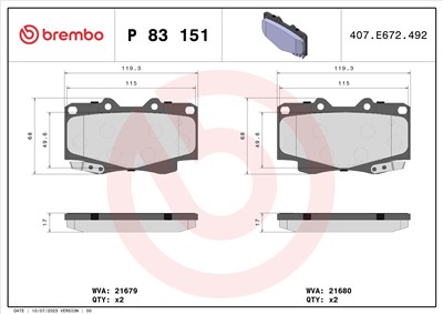 BREMBO P 83 151 Číslo výrobce: 21679. EAN: 8020584109885.