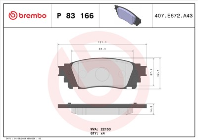 BREMBO P 83 166 Číslo výrobce: 22153. EAN: 8020584086926.