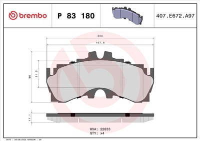 BREMBO P 83 180 Číslo výrobce: 22833. EAN: 8020584119990.