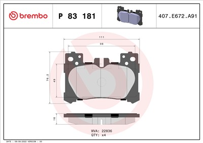 BREMBO P 83 181 Číslo výrobce: 22836. EAN: 8020584120019.