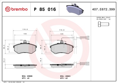 BREMBO P 85 016 Číslo výrobce: 20669. EAN: 8020584058190.