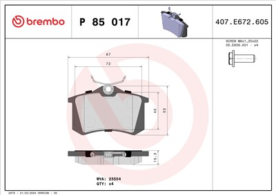 BREMBO P 85 017 Číslo výrobce: 23554. EAN: 8020584058206.