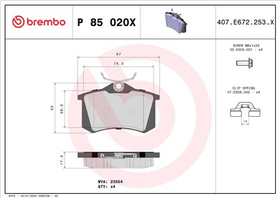 BREMBO P 85 020X Číslo výrobce: 20961. EAN: 8020584069240.
