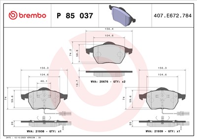 BREMBO P 85 037 Číslo výrobce: 21938. EAN: 8020584058404.