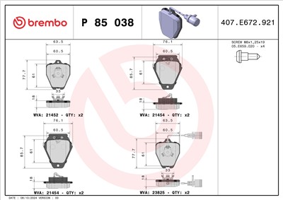 BREMBO P 85 038 Číslo výrobce: 21454. EAN: 8020584058411.