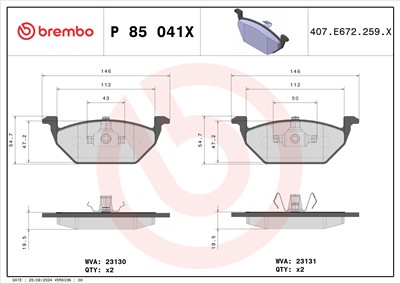 BREMBO P 85 041X Číslo výrobce: 23130. EAN: 8020584069257.