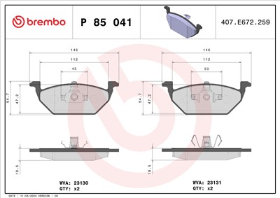 BREMBO P 85 041 Číslo výrobce: 23130. EAN: 8020584058442.