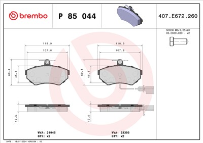 BREMBO P 85 044 Číslo výrobce: 21945. EAN: 8020584058473.